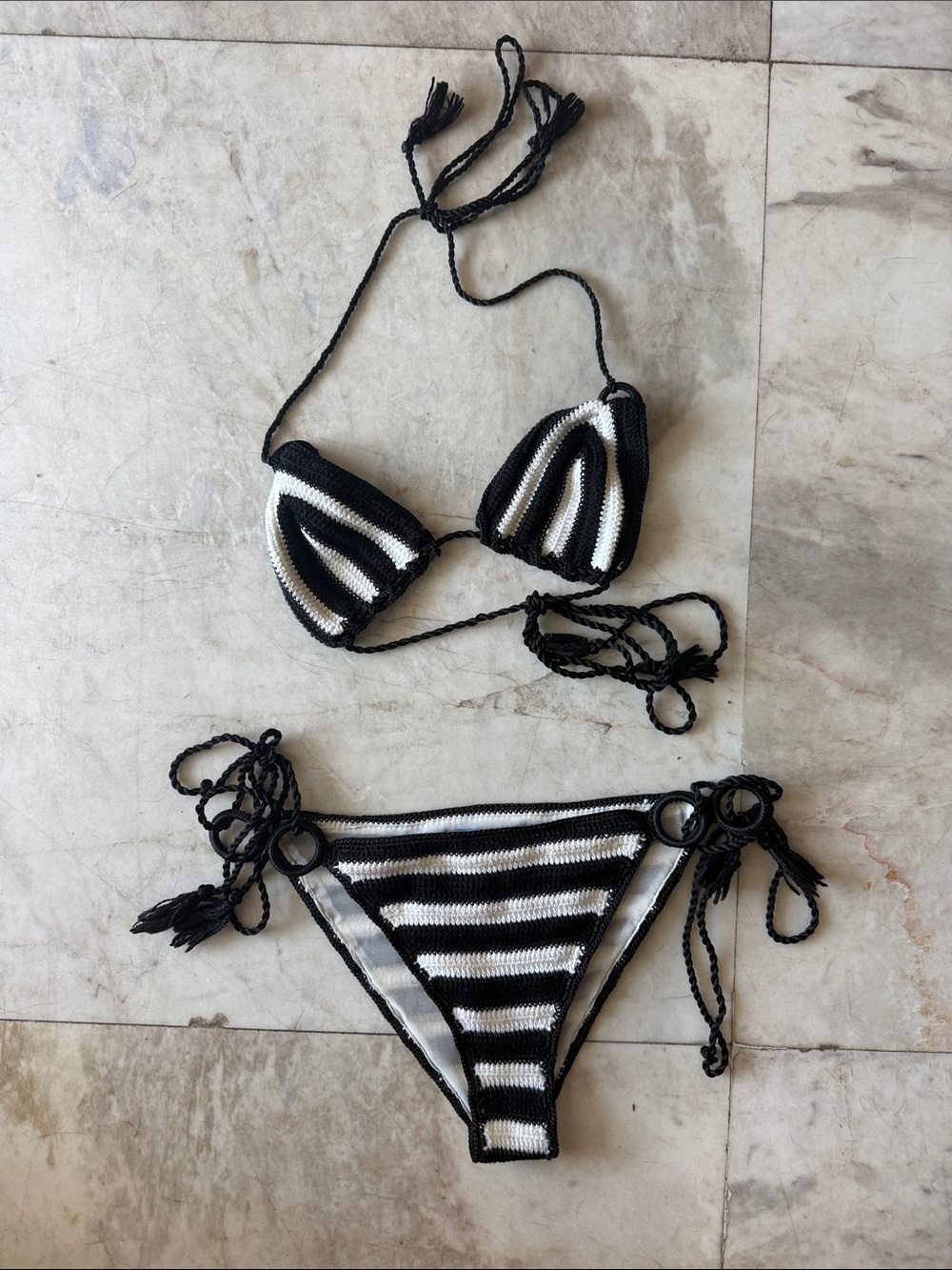My Beachy Side black & white striped crochet triangle bikini